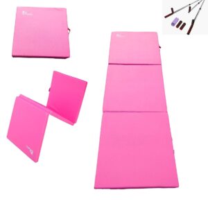 Pro-Gymnastics Gymnastics Mat 2" Thick Tri-Fold Folding Exercise Tumble Mat - with 3 Bar Leg Stretcher Flexibility Stretching Machine for Gymnastics, Yoga, Aerobics, MMA, Home Gym Exercise Workout Mat