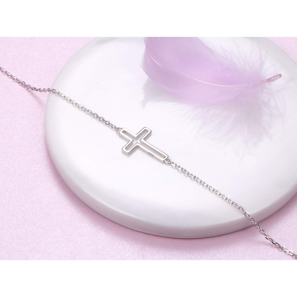 DAOCHONG S925 Sterling Silver Jewelry Sideways Hollow Cross Choker Necklace 14 inches to 18 inches