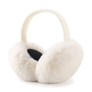 lcxshye winter ear muffs faux fur warm earmuffs cute foldable outdoor ear warmers for women girls (white)