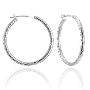 SWEETV 925 Sterling Silver Hoop Earrings for Women Sliver Huggie Earrings Hypoallergenic Textured Huggie Hoop Earring for Sensitive Ears 24MM