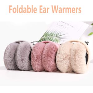 LCXSHYE Winter Ear muffs Faux Fur Warm Earmuffs Cute Foldable Outdoor Ear Warmers For Women Girls (White)