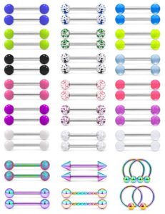 lcolyoli 48pcs 14g glow in dark flexible bioflex acrylic and surgical steel straight tongue barbell nipple ring nipplerings retainer piercing jewelry for women men 14mm bar 4*