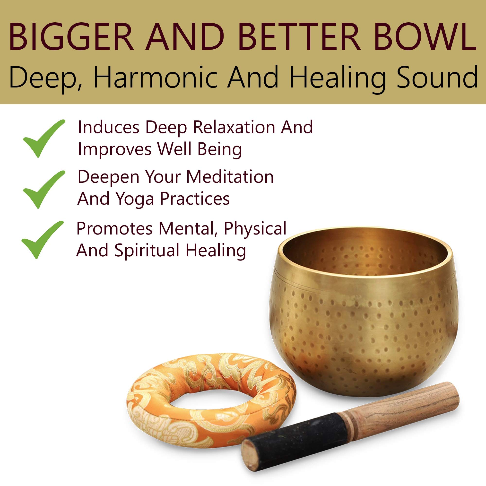 DharmaObjects Tibetan Ring Gong Meditation Singing Bowl Mallet Cushion Set (Jumbo)