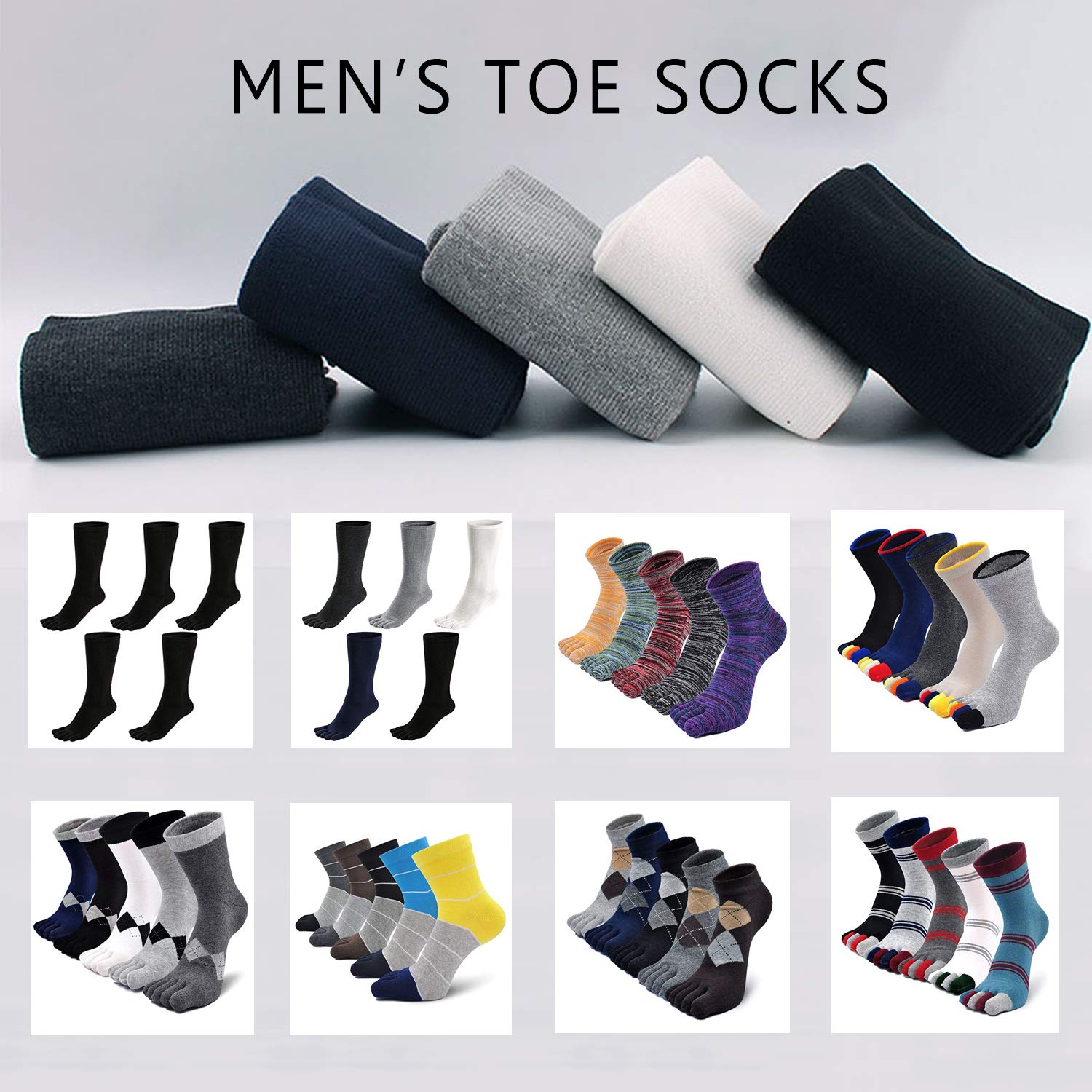 Artfasion Men's Toe Socks Cotton Fun Casual Athletic Running Ankle Five Finger Crew Socks 5 Pair