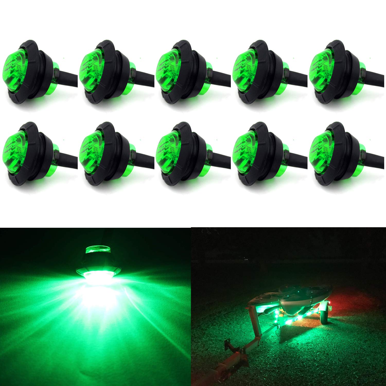 10 Pack Waterproof Marine Boat LED Lights, LED Underwater Lighting, Utility Led Interior Lights Navigation Lights Deck Courtesy Lights 12V for Yacht Boat Fishing Pontoon Sailboat Kayak (Green)