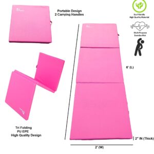 Pro-Gymnastics Gymnastics Mat 2" Thick Tri-Fold Folding Exercise Tumble Mat - with 3 Bar Leg Stretcher Flexibility Stretching Machine for Gymnastics, Yoga, Aerobics, MMA, Home Gym Exercise Workout Mat