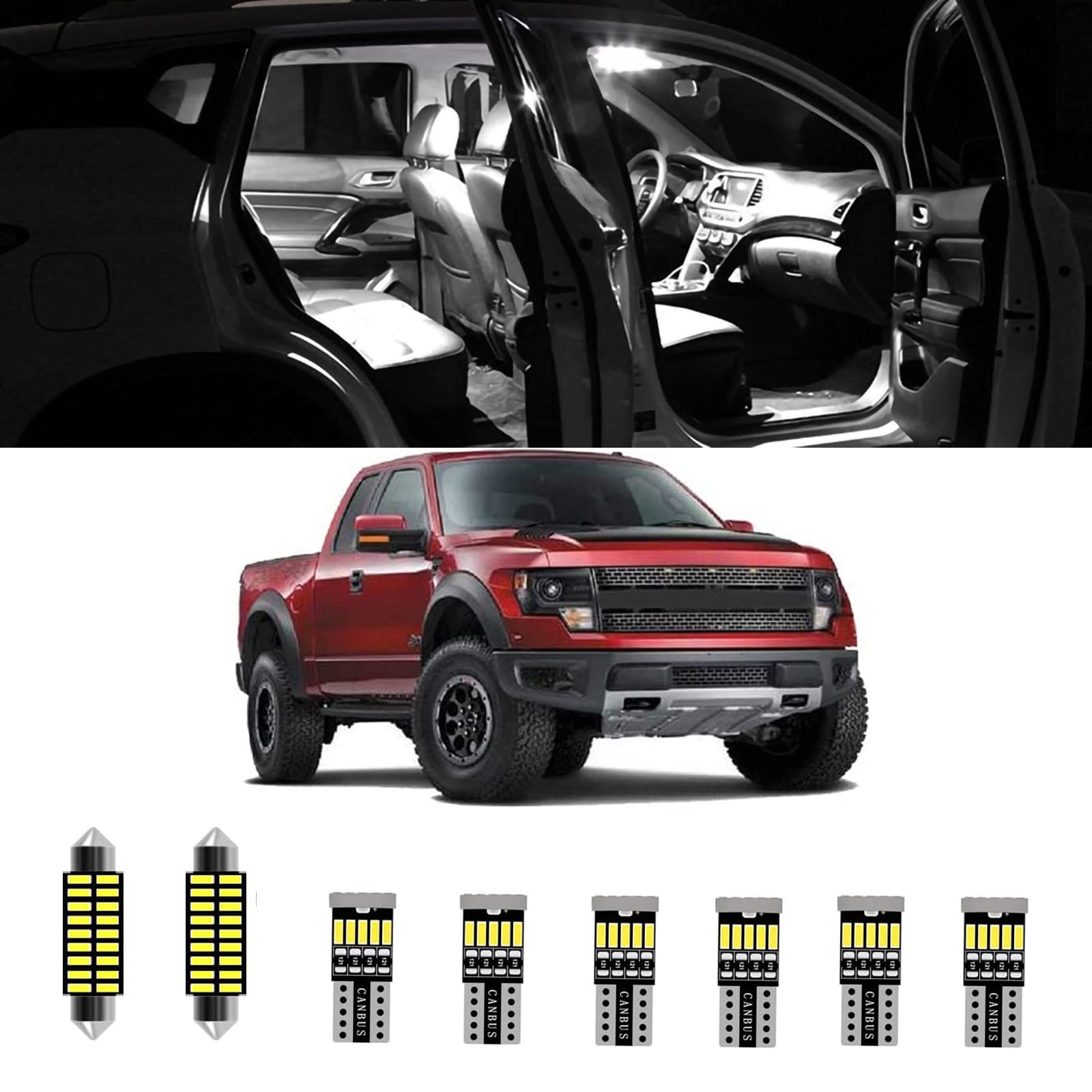 9pcs F150 Interior LED Lights Kit Super Bright LED Map Dome Light Bulbs for 2009 2010 2011 2012 2013 2014 Ford F150 Pickup all models