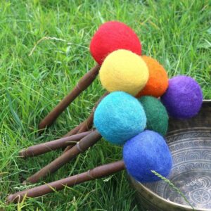 Inzopo Tibetan Buddhism Singing Bowl Mallet Wood Striker With Wool Felt 28cm Purple