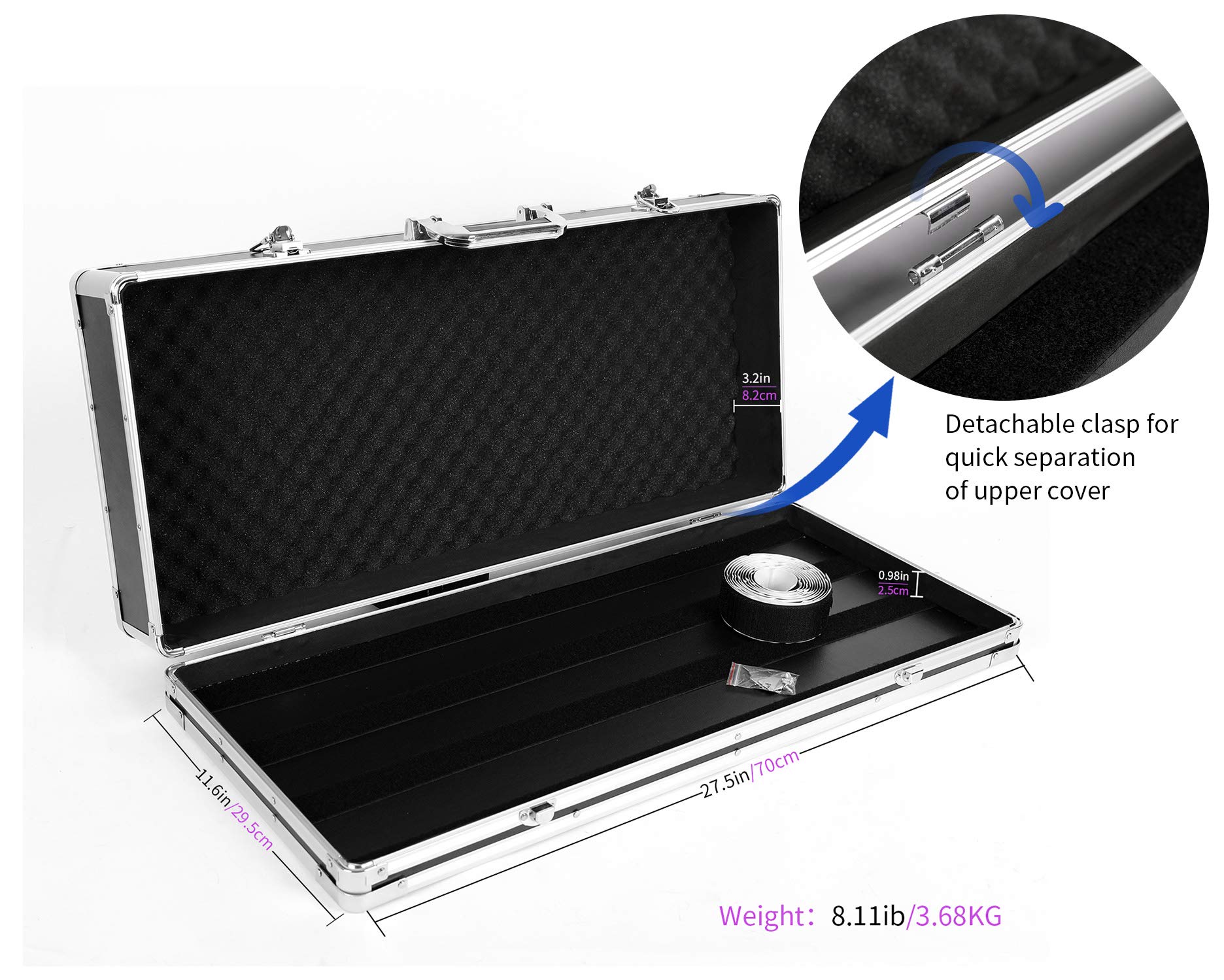 Ghost Fire Guitar Multi Effect Pedal Case 27.5x11.6x4.2in ，with Pedal Mounting Tape Fastener，Sturdy Locking Aluminum ，T series T-EC14