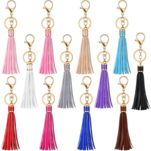 hicarer 12 pieces leather tassels keychain key rings circle pu leather tassel for women tassel keychain bulk tassels lanyard key chain holder with lobster swivel bag pendant accessories key wallet