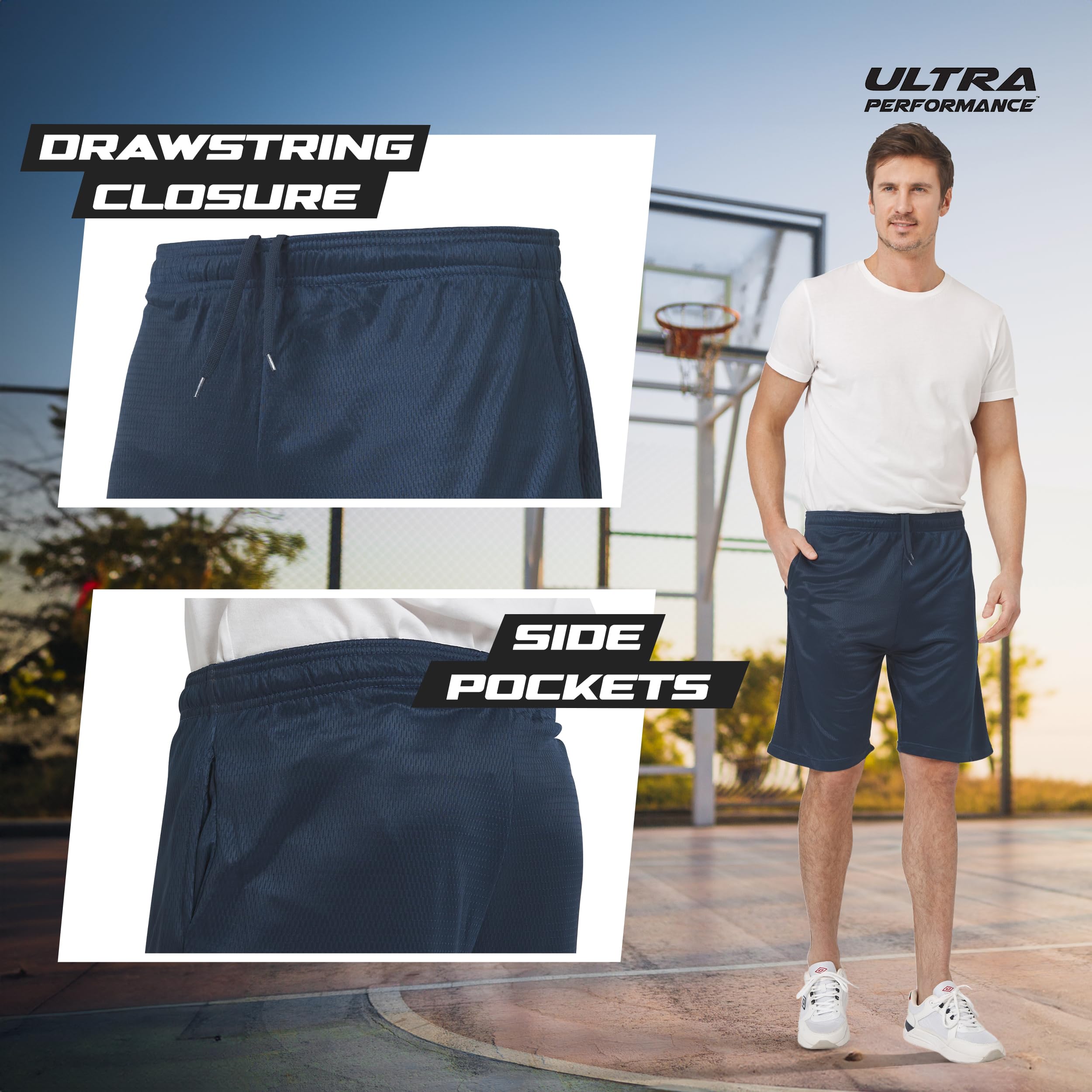 Ultra Performance 5 Pack Mens Shorts, Athletic Gym Shorts Workout Basketball Shorts for Men, 3X