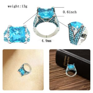 HSQYJ Luxury Big Square Blue Crystal Wedding Ring Zirconia Rhodium Plated Cocktail Ring Exaggeration Engagement Charm Statement Jewelry Finger Rings for Women Gift