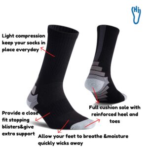 Hicomlor Athletic-Crew-Socks for Men, Cushioned Socks with Moisture Wicking and Arch Support for Running-Hiking, Work Boots