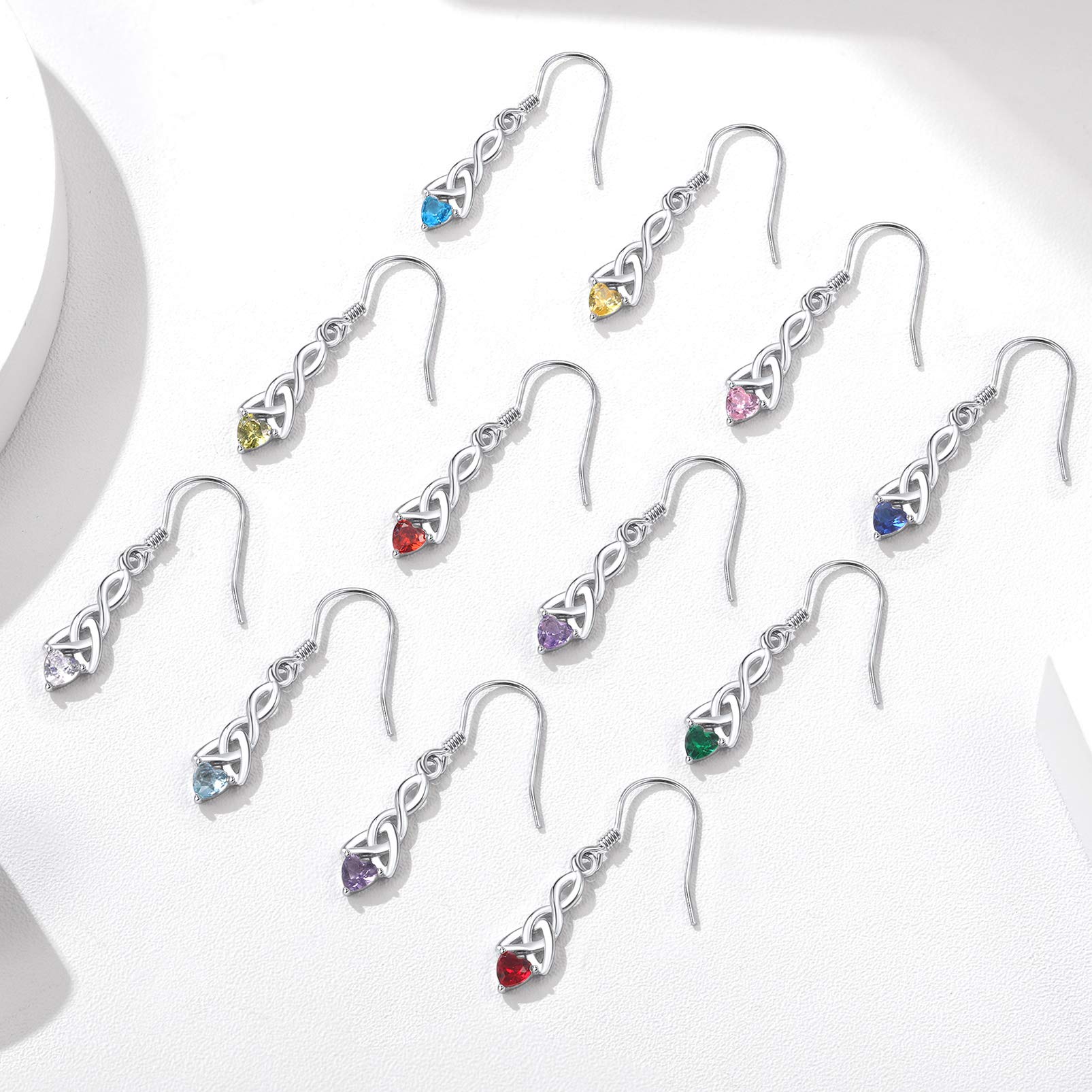 Silvora Celtic Knot Drop Earrings Heart Birthstone Dangle Earrings for Women Sterling Silver Jewelry March Birthstones