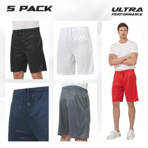 Ultra Performance 5 Pack Mens Shorts, Athletic Gym Shorts Workout Basketball Shorts for Men, 3X