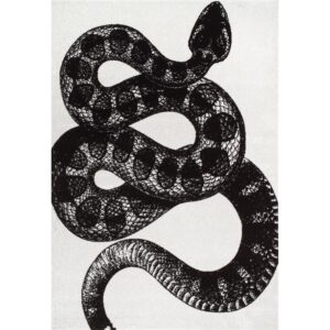 nuLOOM 3x5 Thomas Paul Serpent Area Rug, Black & Off White, Snake Design, Non-Slip Backing, Stain Resistant, For Bedroom, Dining Room, Living Room, Hallway, Office, Kitchen, Entryway