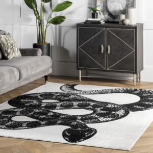 nuloom 3x5 thomas paul serpent area rug, black & off white, snake design, non-slip backing, stain resistant, for bedroom, dining room, living room, hallway, office, kitchen, entryway