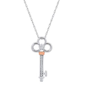 Dazzlingrock Collection 0.06 Carat (Ctw) Round White Diamond Women Fashion Key Pendant, Rose Gold Plated Sterling Silver