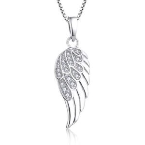 STARCHENIE 925 Sterling Silver Angel Wing Pendant Necklace for Women Cubic Zirconia 18" Chain