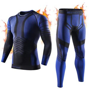 meethoo men's thermal underwear set seamless compression base layer winter gear sports long johns bottoms, blue, x-large