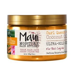 maui moisture curl quench + coconut oil ultra-hold gel, for curly hair styling, vegan, no drying alcohols, paraben free, silicone free, 12 ounce