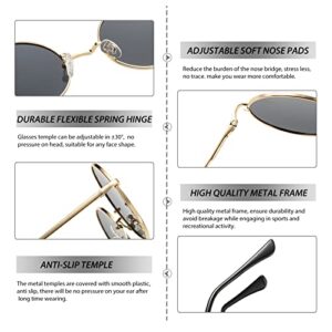 NULOOQ Retro Round Polarized Sunglasses for Women Men Small Metal Frame Circle Hippie Glasses (Gold/Gray)