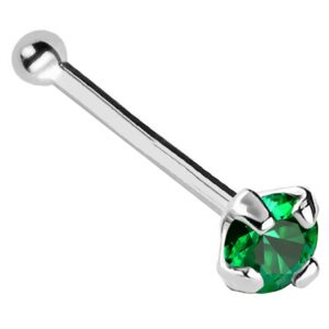 Jewelry Avalanche 22G Solid 14Kt Gold Nose Bone Stud with Prong Set real Emerald Gemstone, 14kt Yellow Gold or 14kt White Gold - May Birthstone Nose Ring-NBWG_ED-2MM