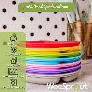 WeeSprout Suction Plates with Lids for Babies & Toddlers - 100% Silicone, Dinnerware Stays Put, Divided Design for Picky Eaters, Microwave & Dishwasher Friendly, 3 Pack