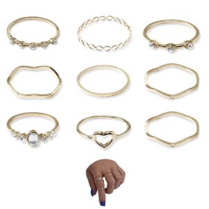 Salliy Boho Rings Set Gold Rings Crystal Joint Knuckle Finger Rings Stackable Rings Jewelry for Women (F)