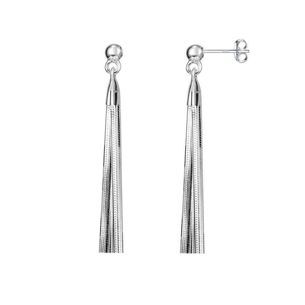 Savlano 925 Sterling Silver White Yellow & Rose Color Dangle Drop Tassel Threader Stud Women Earrings (White)