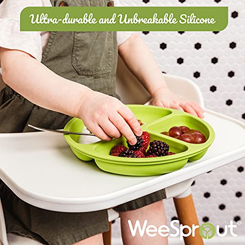 WeeSprout Suction Plates with Lids for Babies & Toddlers - 100% Silicone, Dinnerware Stays Put, Divided Design for Picky Eaters, Microwave & Dishwasher Friendly, 3 Pack