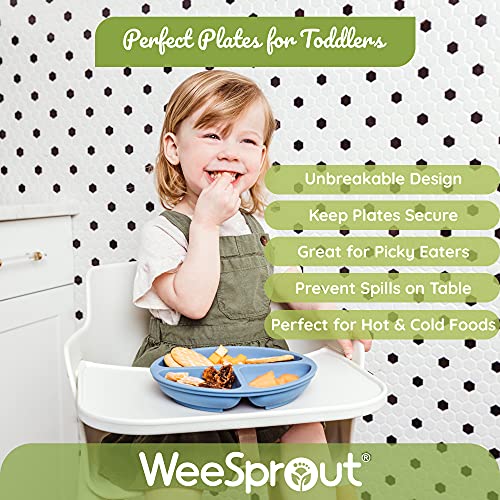 WeeSprout Suction Plates with Lids for Babies & Toddlers - 100% Silicone, Dinnerware Stays Put, Divided Design for Picky Eaters, Microwave & Dishwasher Friendly, 3 Pack