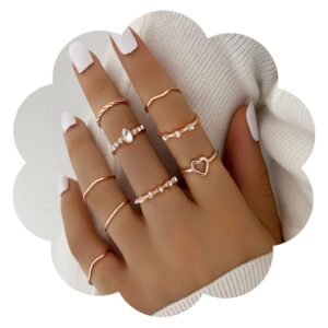 salliy boho rings set gold rings crystal joint knuckle finger rings stackable rings jewelry for women (f)