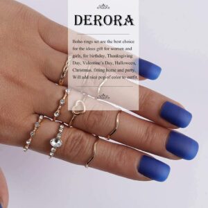 Salliy Boho Rings Set Gold Rings Crystal Joint Knuckle Finger Rings Stackable Rings Jewelry for Women (F)