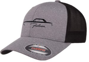 1960-63 ford falcon hardtop outline design flexfit trucker mesh fitted cap heather/black