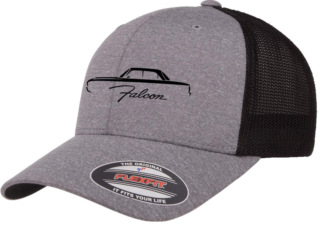 1960-63 Ford Falcon Hardtop Outline Design Flexfit Trucker Mesh Fitted Cap Heather/Black