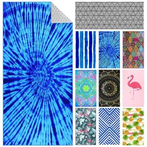 microfiber pool sandproof beach towel blanket - quick fast dry sand free proof compact outdoor camping travel swim micro fiber thin yoga mat personalized gift for women man adult blue tie dye