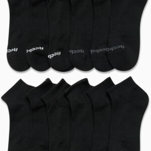 Reebok Men's Athletic Quarter Socks with Cushion Comfort (12 Pack), Size 6-12.5, All Black