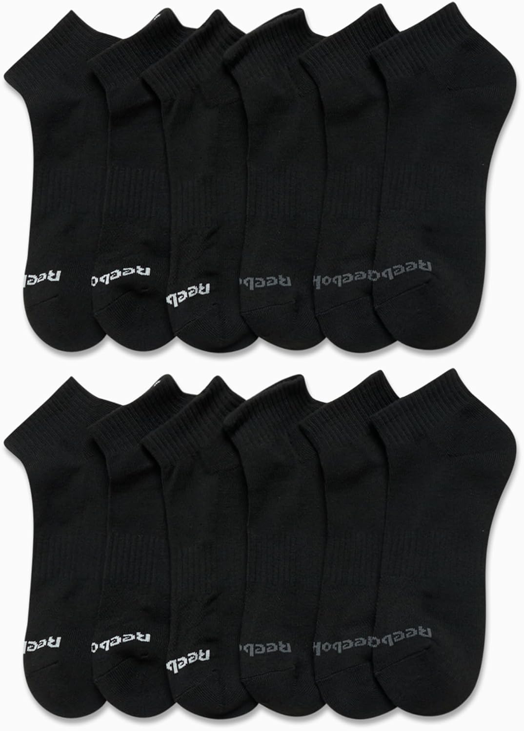 Reebok Men's Athletic Quarter Socks with Cushion Comfort (12 Pack), Size 6-12.5, All Black