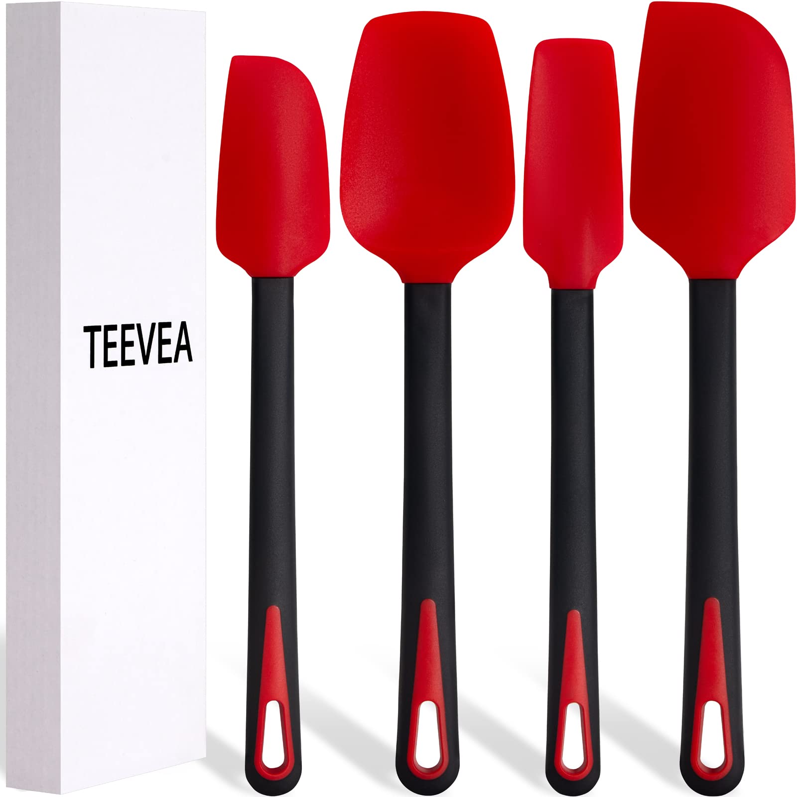 TEEVEA Silicone Spatula Set, 4Pcs Spatulas Silicone Heat Resistant Rubber Jar Spoon Spatula Kitchen Utensils Non-Stick kitchen Tools for Scraping Cooking Baking Mixing