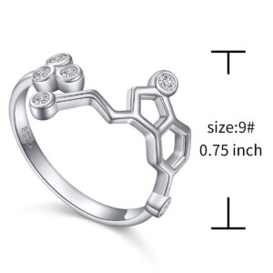 JZMSJF 925 Sterling Silver Serotonin Ring Molecule Adjustable Stacking Chemistry Jewelry Gift for Women Adults Science Lovers Size 6