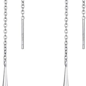 Savlano 925 Sterling Silver White Yellow & Rose Color Threader Dangle Drop Cross Line Ear Teardrop Long Chain Women's Earrings (White)