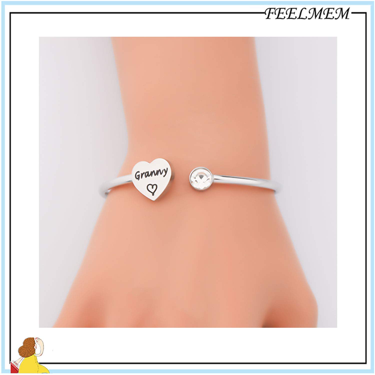 FEELMEM Family Jewelry Granny Bracelet Open Cuff Bangle Grandma Jewelry Granny Gift from Grandkids Nana Gift Best Granny Ever Gift