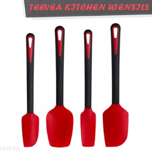 TEEVEA Silicone Spatula Set, 4Pcs Spatulas Silicone Heat Resistant Rubber Jar Spoon Spatula Kitchen Utensils Non-Stick kitchen Tools for Scraping Cooking Baking Mixing