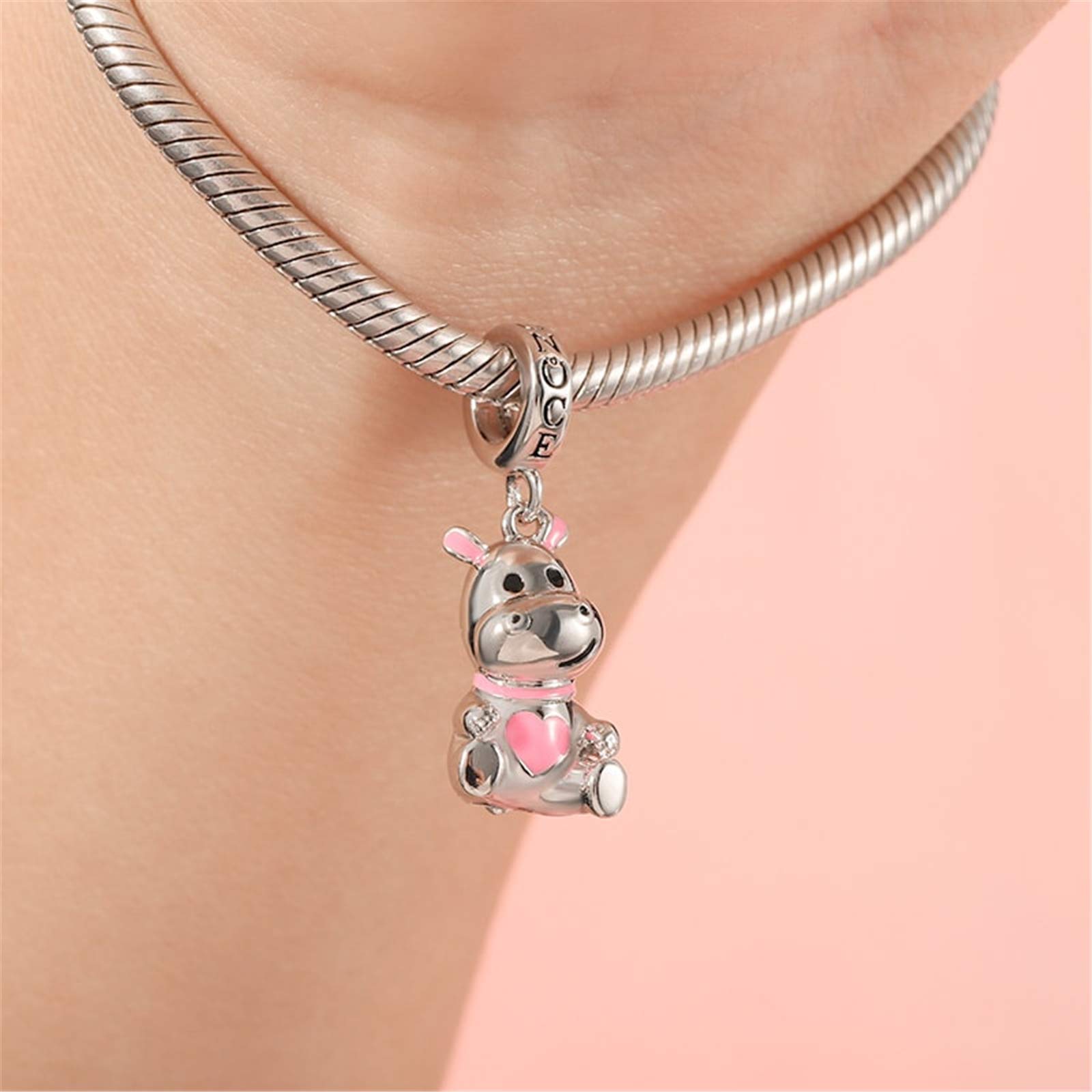 GNOCE Cute Hippo Pendant Charm Sterling Silver Animal Dangle Charm Fit Bracelet/Necklace Christmas Gift Charms for Women Wife