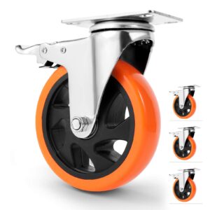 w b d weibida 5 inch swivel caster wheels with dual locking, heavy duty castors set of 4, silent rolling, top plate casters for cart, workbench, furniture (hardware kits)