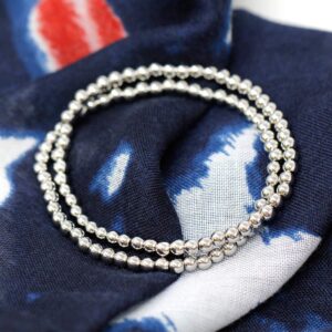 by you Stainless Steel Gold Silver Beaded Ball Bracelets for Women Stretchable Elastic Bracelet Set (4mm / 4pcs - Silver)