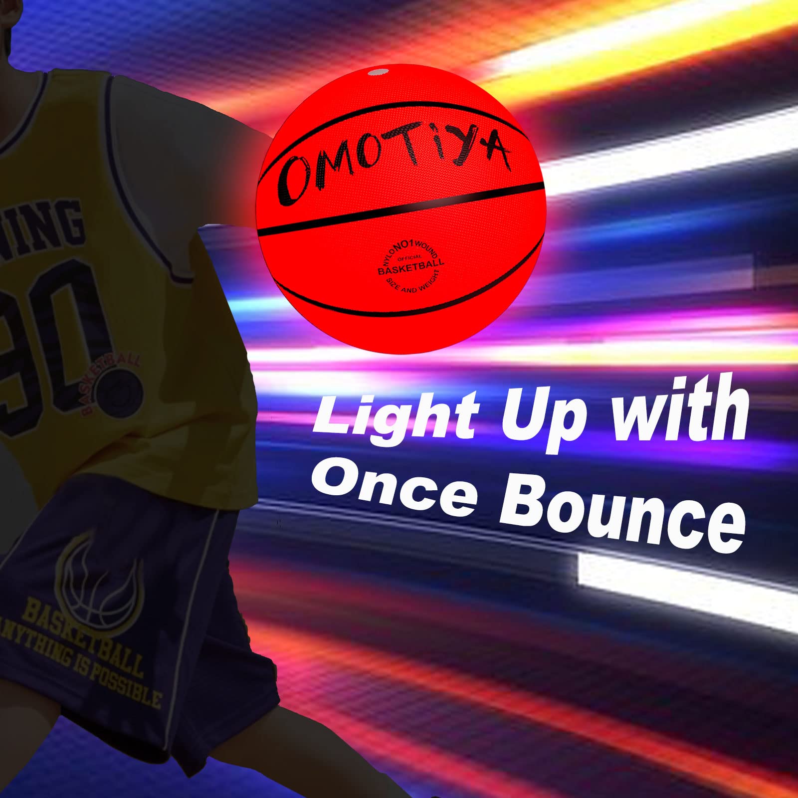 OMOTIYA Glow in The Dark Basketball, LED Light Up Basketball, Night Glowing Ball, Cool Sports Gear 8-12 Year Old, Toy Basketball Gifts Ideas & Games for Age 8, 9, 10, 11, 12, 13+ Kid Teens Boys Girls