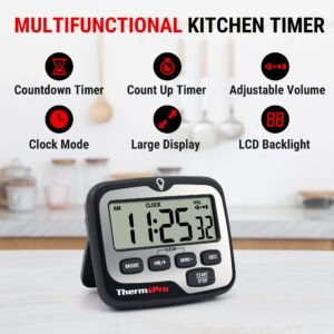 ThermoPro TM01(2 Pack) Kitchen Timers for Cooking with Count Up Countdown Timer, Digital Timer for Kids with Touch Backlit, Study Timers for Classroom Teacher Supplies