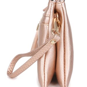 Women's Lightweight Multi Compartment Wristlet Clutch Wallet Crossbody Bag - (WU021-ROSE GOLD)